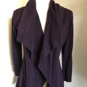 Theory Women's Open Front Deep Purple Cardigan Wide Collar Size P/TP Petite/Sm